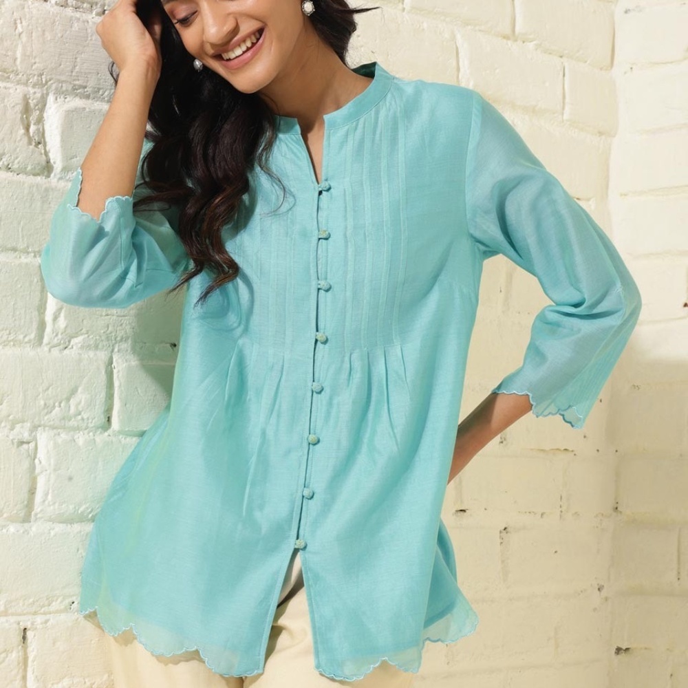 FabIndia Blue Cotton Silk Pintuck Tunic - New